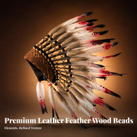 Fan-Shaped Feather Headdress Brown Base Feather Headpiece Crosshatch Lacing Native Style Headdress Spotted Feathers for Stage, Party
