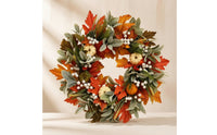 Maple Leaf Wreath Faux Wreath with Pumpkins Indoor Realistic for Entryway, Thanksgiving
