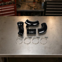 Glossy Black Intercooler Pipe Kit with Silicone Hose Aluminum Intercooler Pipe Kit with T-Clamps Lightweight Sturdy for Truck Owners, Mechanics, Engine Bay
