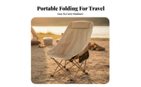 Ergonomic Design Portable Reclining Lounge Chair Built-in Headrest Adjustable Reclining Camp Chair Stable Cross-Frame Collapsible Beach Lounger Side Pocket for Campers, Families, Backpackers, Camping, Backyard, Picnic, Travel