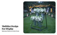 Large Capacity Tiered floral display stand with containers Multitier Design Tiered container Rack Stable frame professional Fixture Sturdy Construction for event Planners, Shop Owners, Gardeners, Wedding location, marketplace Stall, Patio, Balcony