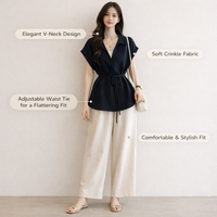 Ladies Tops Womens Blouses with Faux Layered Design and Tie Waist Belt, Loose Fit Pullover Shirt for Office Wear, Business Casual for
