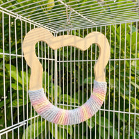 Bird Swing Heart Shaped Cockatiel Toy with Rope Perch, Wrapped Dowel Cockatiel Swing for Parrot Cage, Hanging Toys for Conures and Finches