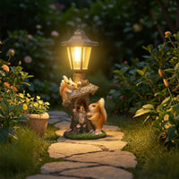 Whimsical Squirrel Garden Statue with Lantern Outdoor Solar Light with Squirrel Base Resin Long-Lasting for Gardeners