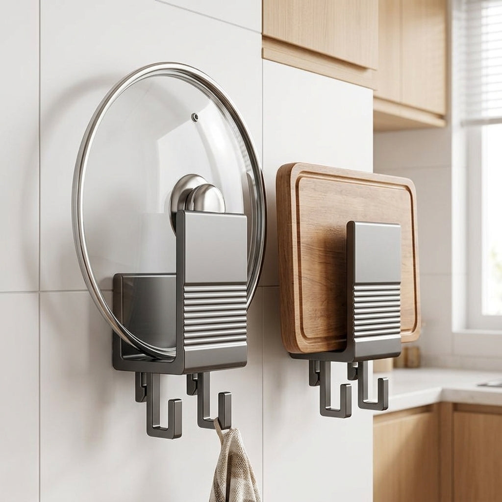 Set of 2 Kitchen Lid Wall Mounts, Matte Space Aluminum Cutting Board Organizer, Functional Drying and Storage