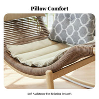 Retro Design Wooden rocker chair Gentle Rocking Motion Upholstered Armchair Comfortable Seating Lounge Chair Intricate Carvings for Adults, Seniors, homeowners, Balcony, Living Room, Sunroom, perusing corner