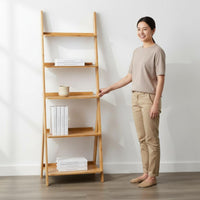 Bamboo Ladder Shelf Multi Tier Floor Standing Shelf Sturdy for Living Room