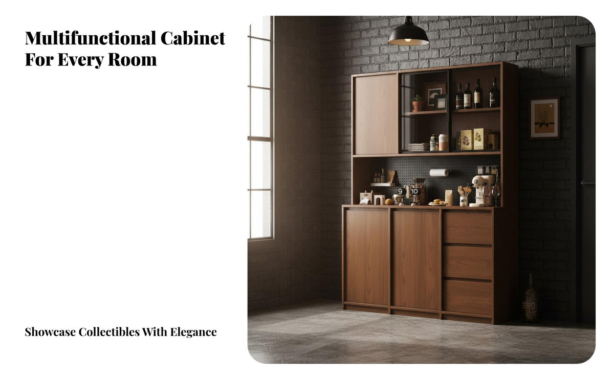 Large Capacity Dining Room Buffet Cabinet Versatile Dining Room Sideboard Adjustable Shelves Coffee Bar Cabinet Wide Countertop for Interior Design Enthusiasts, Homeowners, Families, Entryway, Home Office