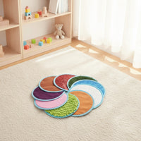 10 Pieces Multi-Texture Sensory Pads with Metal Grommet Textured Sensory Disc Soft Pad Shaggy for Children, Toddlers, Classroom