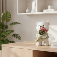 Matte Bear Vase Cute Bear Ornament Contemporary Vase with Bow Minimalist for Living Room