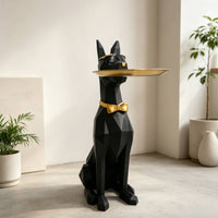 Doberman Sculpture with Tray Cute Doberman Statue Large Animal Decor for Living Room