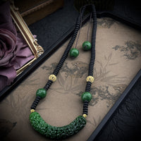 Necklace with Carved Centerpiece Long Statement Necklace Handcrafted-Look Jewelry for Special Occasions