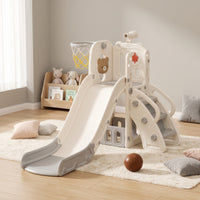 Slide with Basketball Hoop Rounded Corners Indoor Slide Playset with Basketball Hoop for Young Children, Playroom, Living Room, Nursery