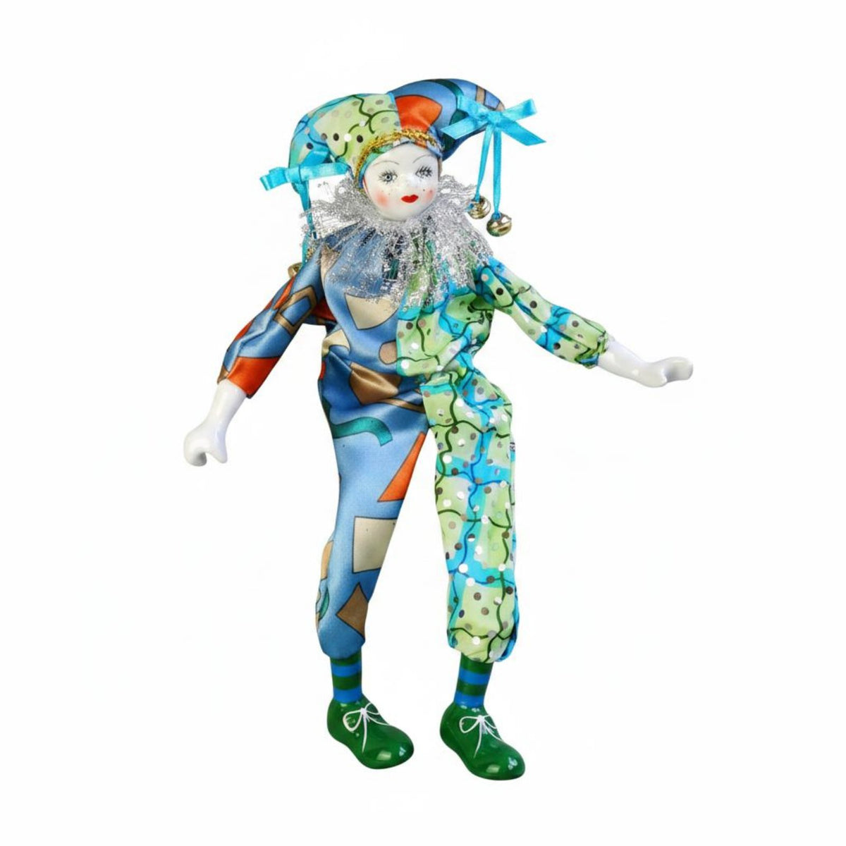 Handmade Ceramic Clown Doll Gift Hanging Leg Clown Figurine Handmade Home Decor Decorative for Shelf, Desk, Cabinet