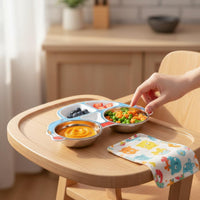 Complimentary Kids' Divided Food Tray Toddler Compartment Plate Cute Cartoon Design Stainless Steel Kids Plate Dishwasher Safe for Kindergarten
