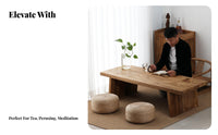Long floor-low-level Coffee Table sturdy Wood Construction Japanese beverage Table low-height Living Room Furniture for Adults, Floor Seating, Balcony, Small areas