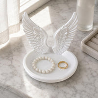 Glossy Angel Wing Jewelry Tray Polished Molded Angel Wing Jewelry Dish Solid Look Winged Band Holder Multipurpose
