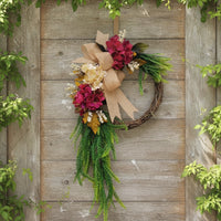Hydrangea Wreath with Burlap Bow Floral Hydrangea Wreath Natural for Entryway