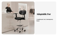 360-Degree Swivel Adjustable Rolling Drafting Chair Circular Footrest Task Stool Thick Padded Cushion Office Furniture Ergonomic Design for Receptionists, Cashiers, Architects