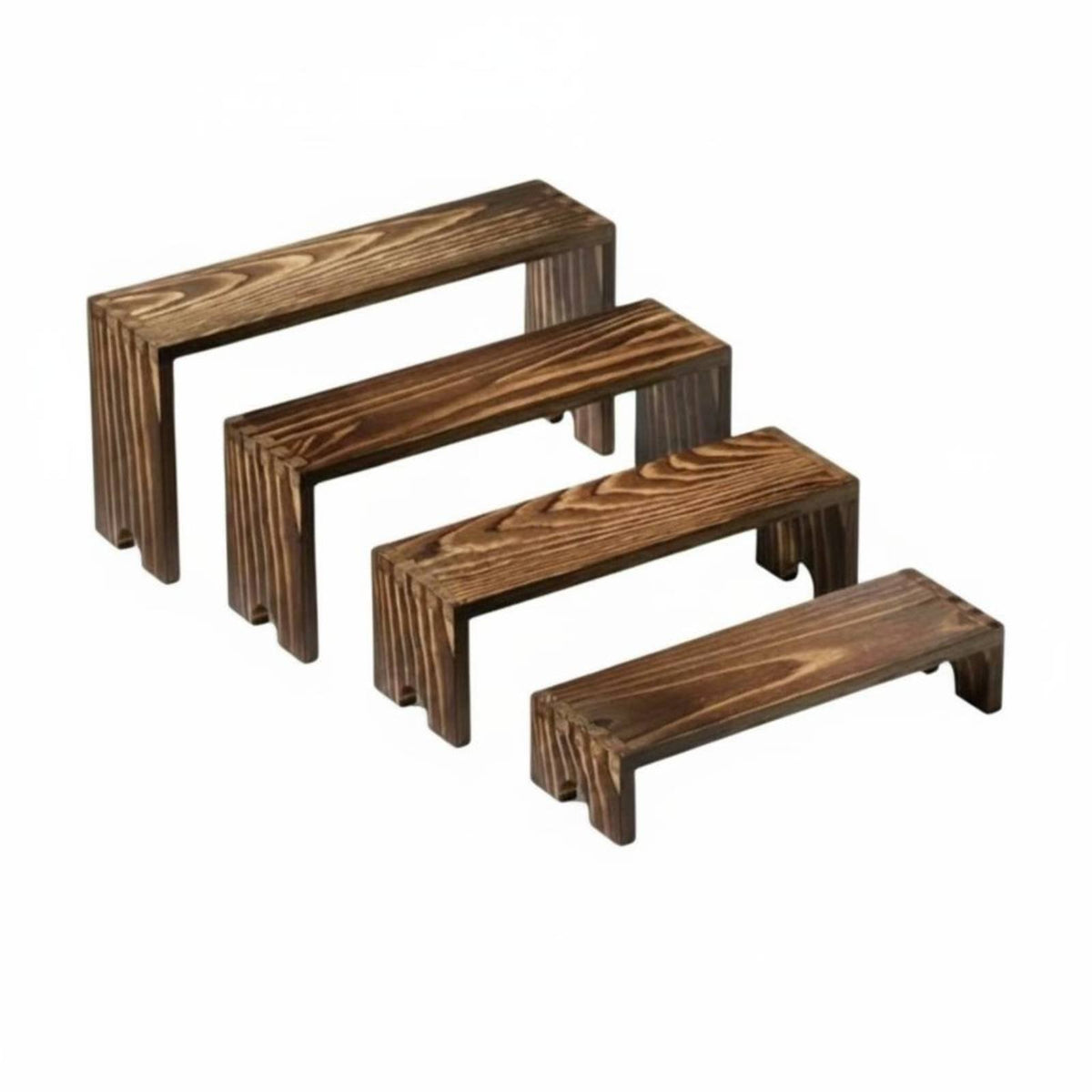 4 Pieces Desktop Use Tiered Display Stand Stackable Wood Tiered Riser Sturdy Wood Display Riser Rustic for Collectors