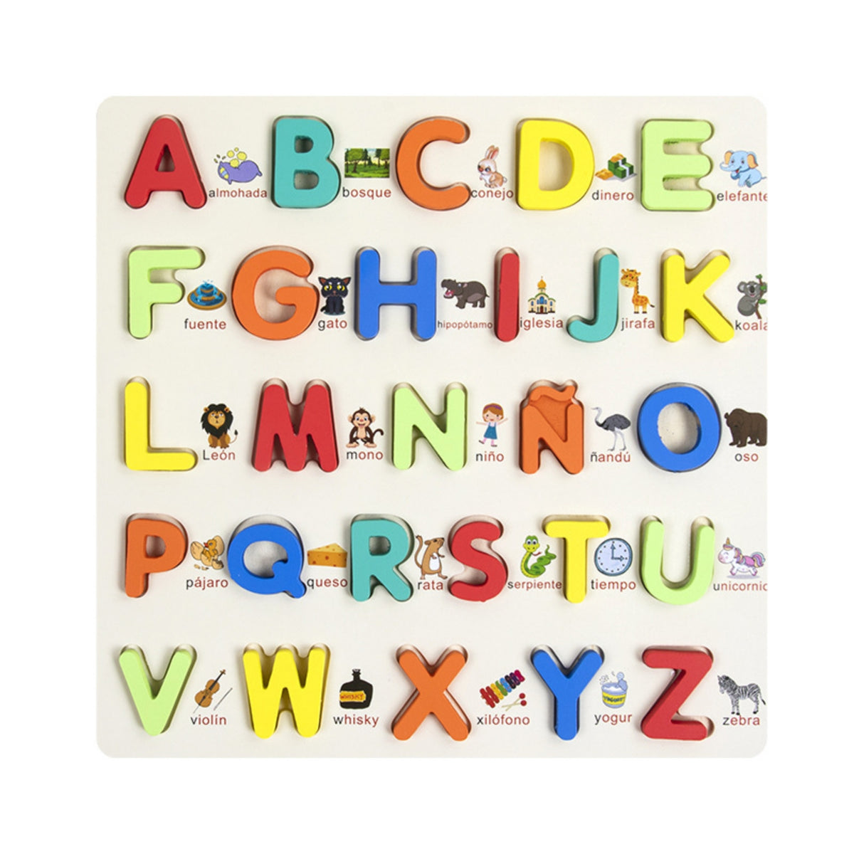 Spanish Wooden Puzzle with 3D Letters Smooth Alphabet Puzzle Board Early Learning Letters Game Hands-on Learning for Classroom