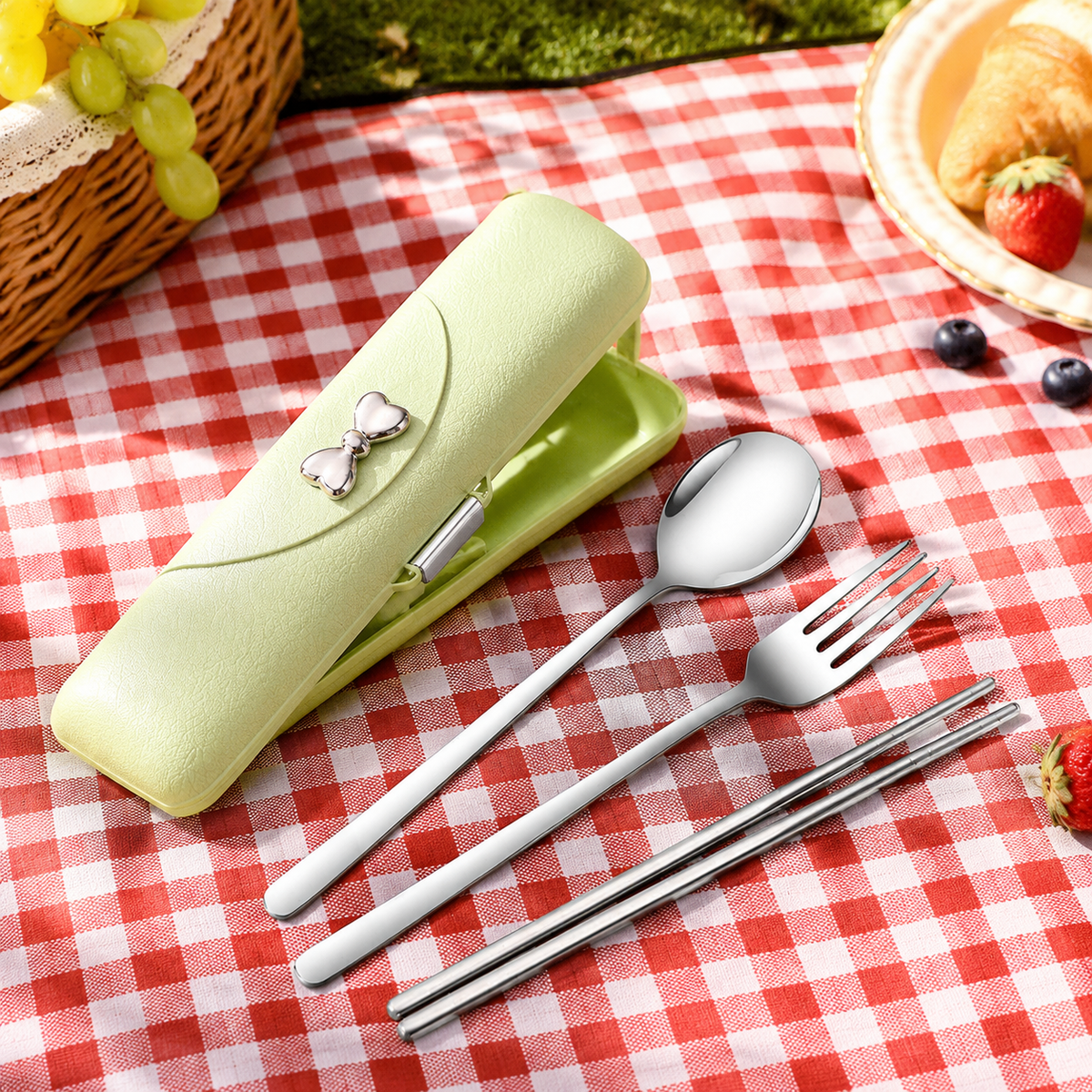 Portable Cutlery Set, Made of 304 Stainless Steel, Chopsticks, Spoon, Fork Set, With Case, For Office & Outdoor