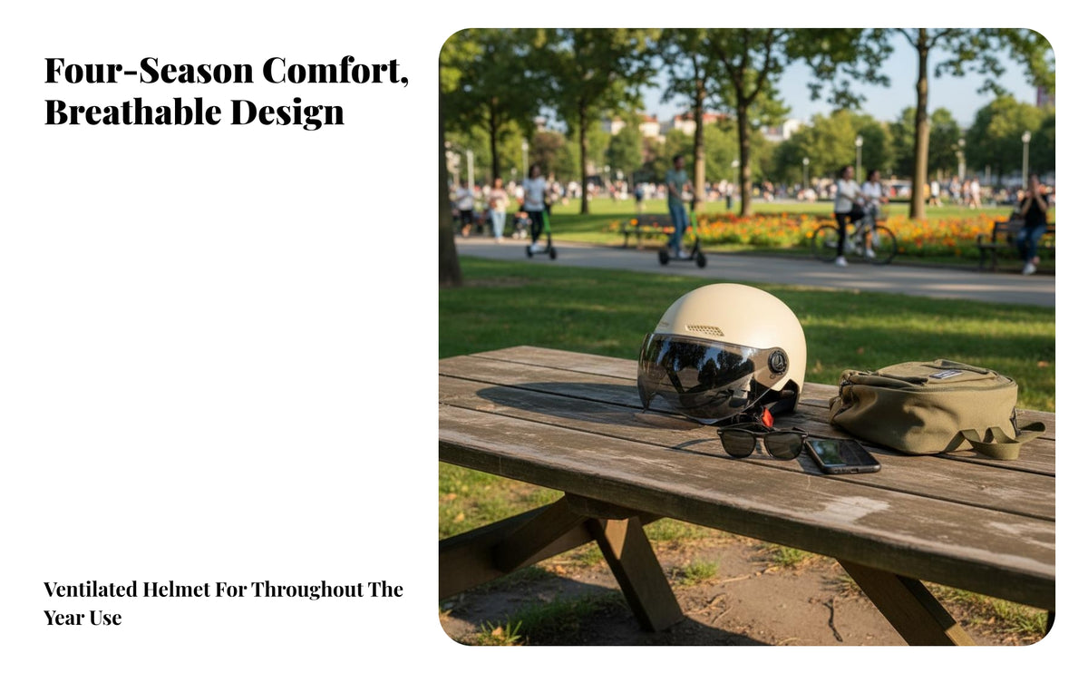 Motorcycle Half Helmet 3C Certified Compliant Face Helmet All Seasons Use Riding Headgear for Motorcyclists, Women, City Streets, Outdoor