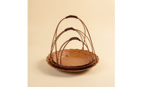 3 Pieces Natural Bamboo Basket with Arched Handle Artisan-Made Serving Tray with Handle Rustic Woven Basket Tray Portable for Hosts, Tea Service, Tabletop Display, Coffee Table
