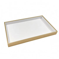 Brushed Shallow Display Tray Raised Sides Leather-Like Tray Rigid Frame Leather Desk Organizer Open Top