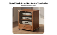 Heat Dissipation Design Wooden Amplifier Cabinet Heavy-Duty Construction Stereo Cabinet with Wheels Adjustable Shelves Solid Wood Media Stand for Audiophiles, Studio, Conference Room