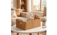 Braided Container Basket with Handles Open-Top Rectangular Organizer Basket for Closet