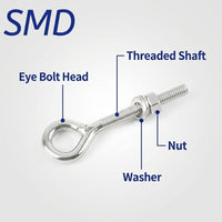 Home Improvement Wall Hook in 304 Stainless Steel, Heavy Duty Ceiling Hook with Washer and Nut, Secure Bolts for DIY Hardware, Hook Bolt