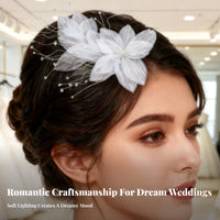 Mesh Flower Hairpiece Fairy Design Crystal Beaded Hair Accessory Handmade Floral Hair Pin for Brides, Women, Weddings, Engagement Photos