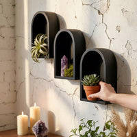 3 Pieces Minimalist Black Wooden Wall Shelf Decorative Arched Wall Shelf Boho Aesthetic Home Decor Space Saving for Living Room, Bedroom