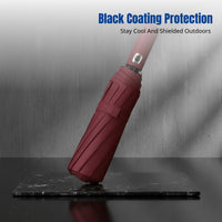 Automatic Sun and Rain Umbrella, Thickened Windproof Folding, Black Coating, Large Coverage, Durable for School and Travel