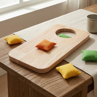 Natural Wood Sandbag Tossing Board Polished Finish Wooden Throwing Board Rounded Corners Cloth Game Set Oval Cutout for Children