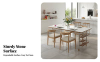 Rectangular Wood-Frame Dining Set Sintered Stone surface Table and Chair set mid-20th centuryperiod Modern Design Home Furniture for Hosts, Dinner Parties