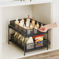 Under Sink Organiser, Slide Out Under Sink Organiser, Pull Out Drawers for Cabinets, Black Metal Under Sink Storage, Matte