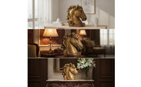 Horse Heads Sculpture with Base Freestanding Horse Heads Sculpture Equestrian Horsehead Carving Statue for Console
