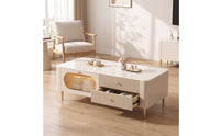 Fluted Coffee Table Modern Coffee Table with Drawers Low-Profile Furniture for Living Room, Apartment