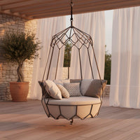 Rattan Hanging Basket Sunproof Hanging Oval-Shaped Chair Outdoor Swing Bed Comfortable Lounging Easy to Clean for Balcony