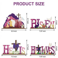 4 Pieces Wooden Easter Table Sign Colorful Design Easter Centerpiece Set Sturdy Wood Christian Wooden Sign for Holiday Decorators, Tiered Tray, Shelf
