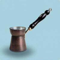 Mother-of-Pearl Inlay Handmade Copper Cezve Oxidized Finish Turkish Cezve Silver Interior Turkish Coffee Pot Long Angled Handle