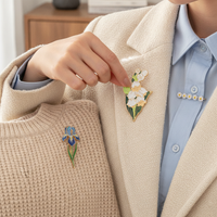 Enamel Iris Flower Brooch Pin for Women, Elegant Floral Lapel Pin Badge