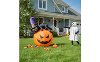 Lighted Black Cat with Witch Hat and Pumpkins Colorful Black Cat with Pumpkin Bright Halloween Decoration Family-Friendly for Garden