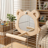 Mirror Perch Stand with Wooden Bird Stand Dowel, Interactive Bird Mirror Toy for Budgie Cockatiel Toys, Wood Material Cage Mirror Perch Wooden