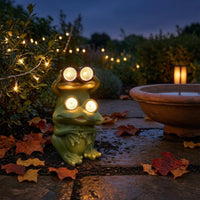 Yellow-Green Accents Solar Frog Statue Sturdy Resin Solar Frog Ornament No Wiring Outdoor Decor Energy Efficient for Courtyard