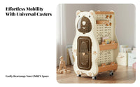 Mobile with Wheels Book and Toy Storage Rack Child-Friendly Design Bear-Shaped Storage Trolley Multi-Layer Compartments children's Bookshelf Large Capacity for Toddlers, Parents, Educators, Playroom, Nursery, Daycare Play Space, Living Room