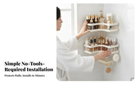No-Drill Installation Adhesive Corner Shelf Space-Saving Corner Holder Set Rustproof Bathroom Accessory Drainage Design for Homeowners, Students, Families, Washroom, Dorm Room, Kitchen