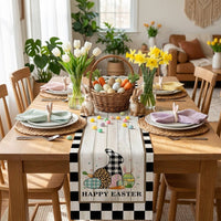 Bunny Happy Easter Table Runner, Spring Kitchen Dining Bunny Easters Table Runners Linen Decoration for Home Party Decor Indoor Outdoor